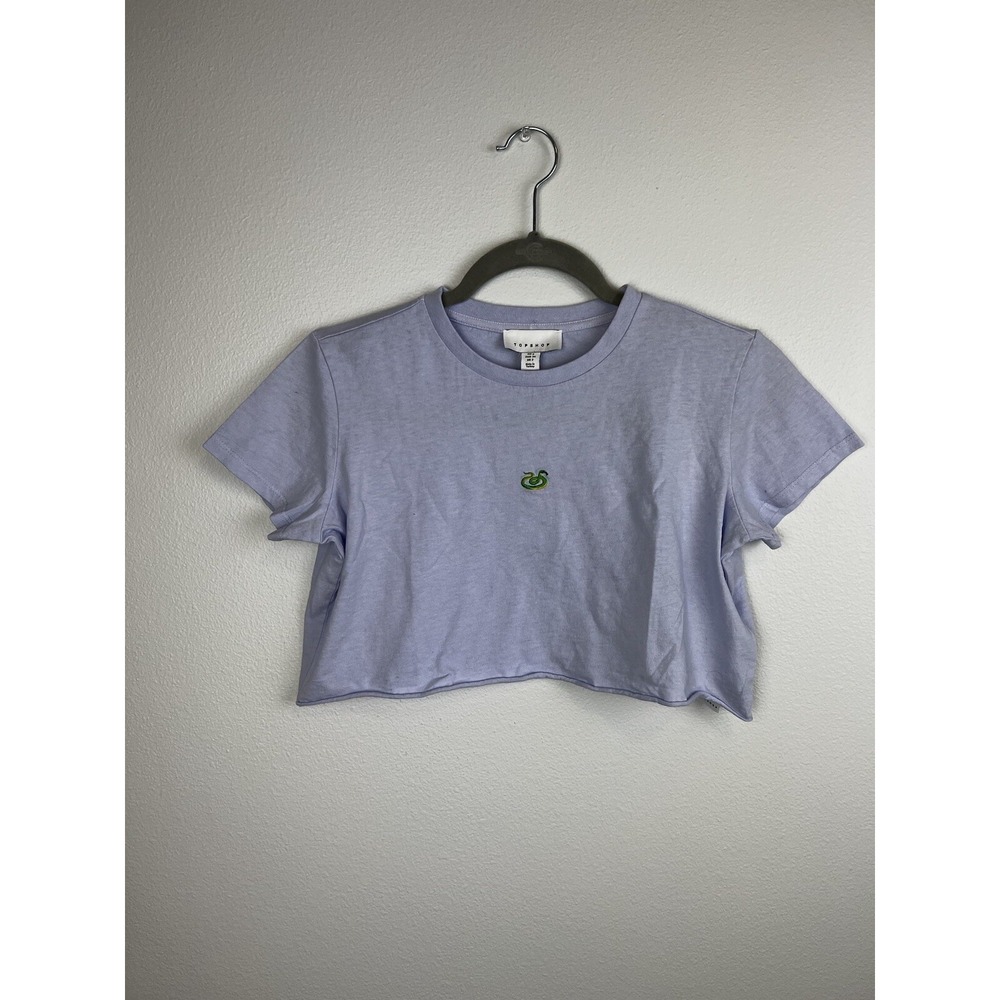 Topshop Womens Raglan Crop T-Shirt Raw Edge‎ Crew Neck Short Sleeves Cotton US2